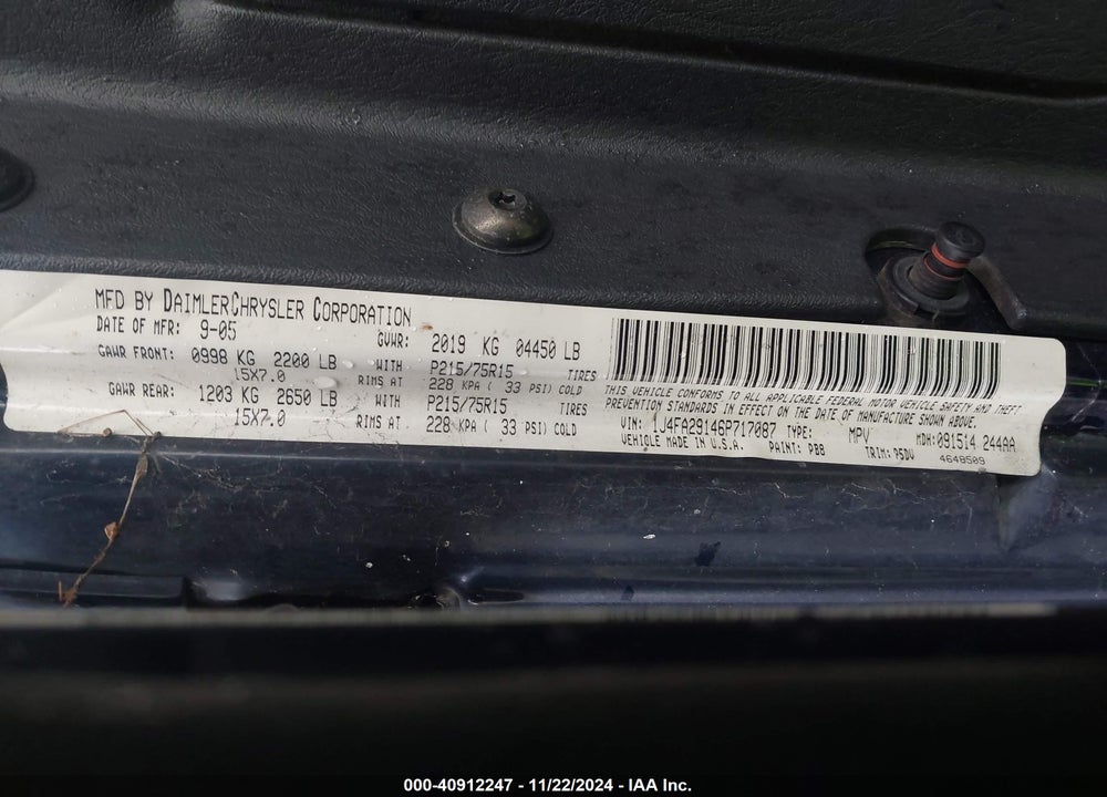 2006 JEEP WRANGLER SE VIN: 1J4FA29146P717087