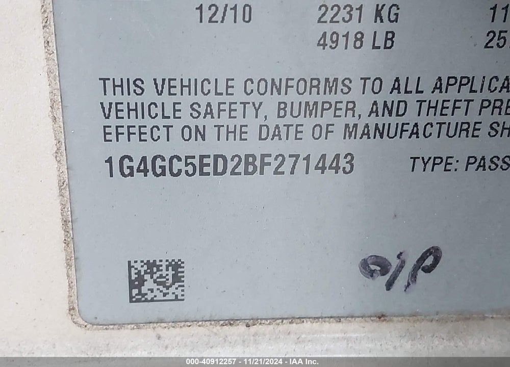 2011 BUICK LACROSSE CXL VIN: 1G4GC5ED2BF271443