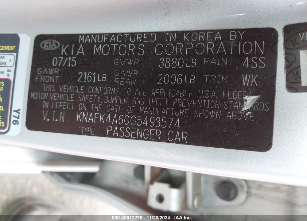 2016 KIA FORTE LX VIN: KNAFK4A60G5493574