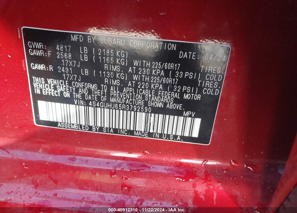 2024 SUBARU CROSSTREK WILDERNESS VIN: 4S4GUHU65R3792590