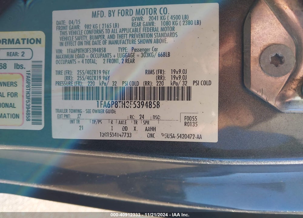 2015 FORD MUSTANG VIN: 1FA6P8TH3F5394858