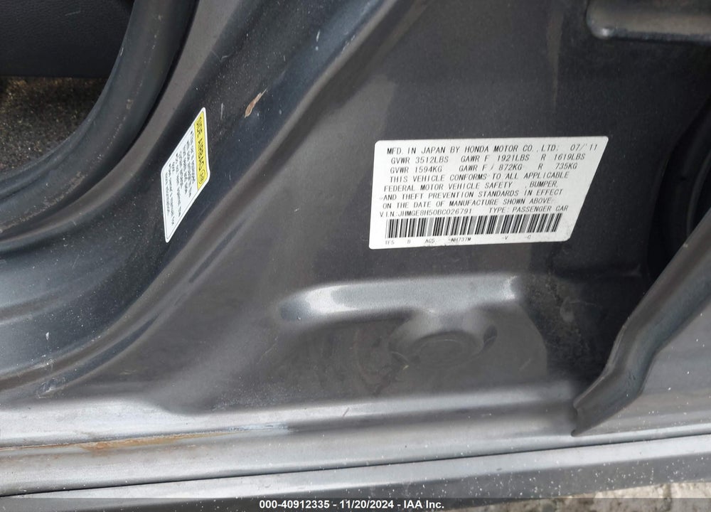 2011 HONDA FIT SPORT VIN: JHMGE8H50BC026791