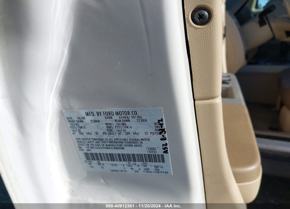 2009 FORD ESCAPE XLT VIN: 1FMCU03709KC68098