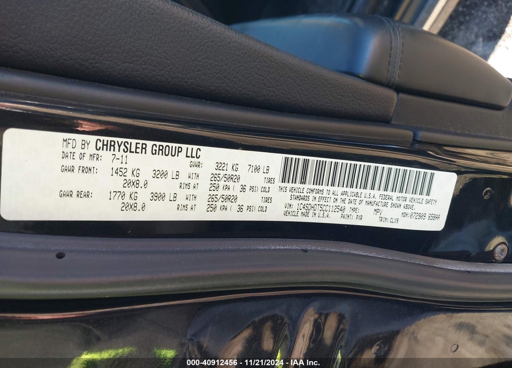 2012 DODGE DURANGO CREW VIN: 1C4SDHDT5CC112540
