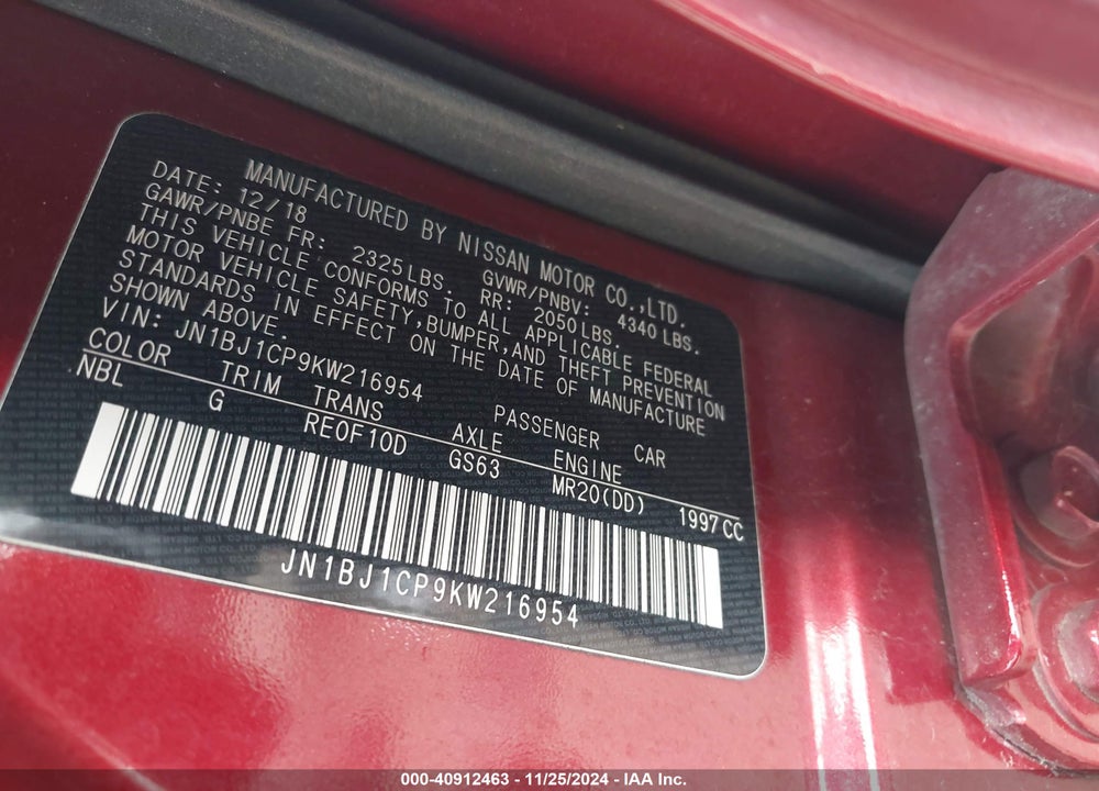 2019 NISSAN ROGUE SPORT S VIN: JN1BJ1CP9KW216954