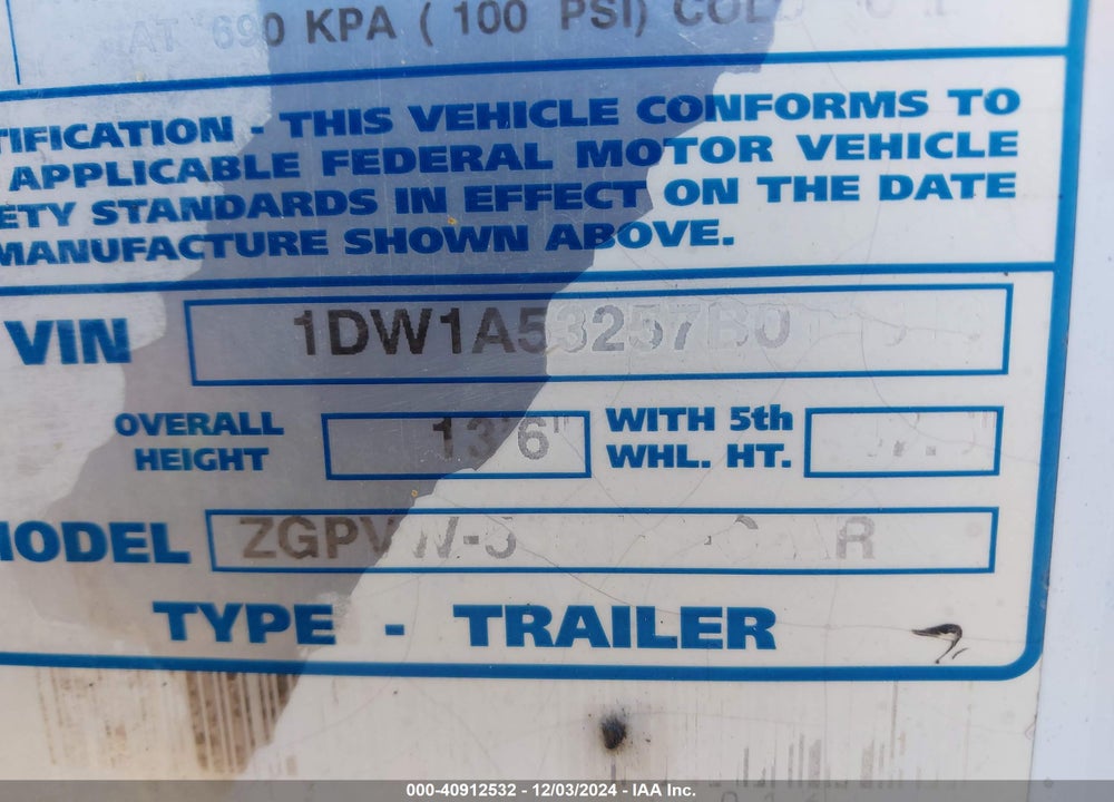 2007 STOUGHTON TRAILERS INC TRAILER VIN: 1DW1A53257B013816