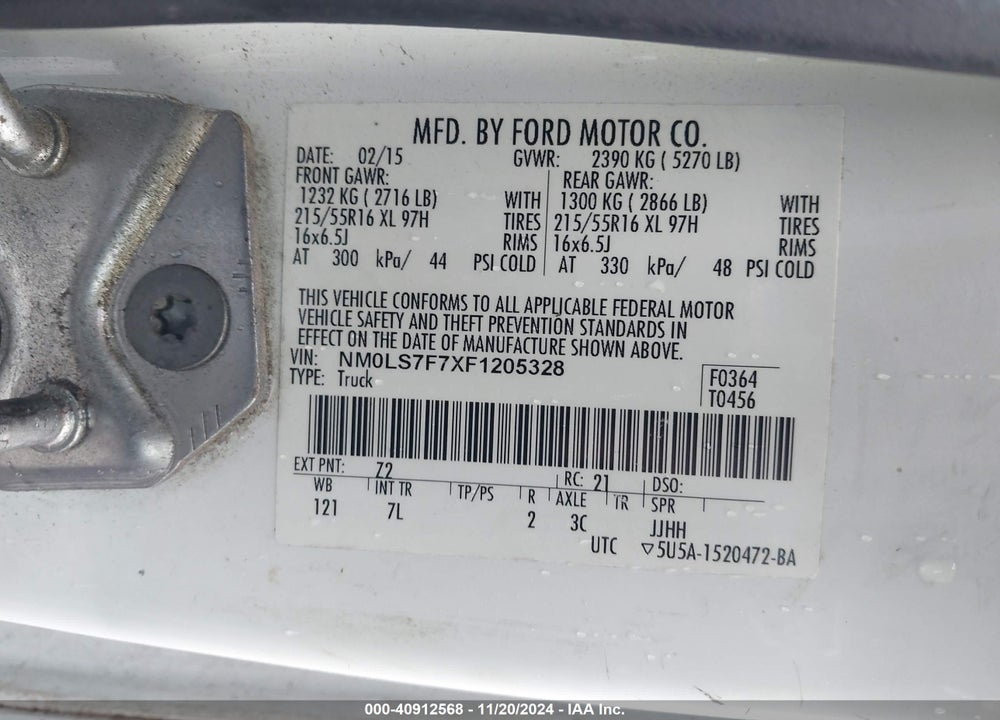 2015 FORD TRANSIT CONNECT XLT VIN: NM0LS7F7XF1205328