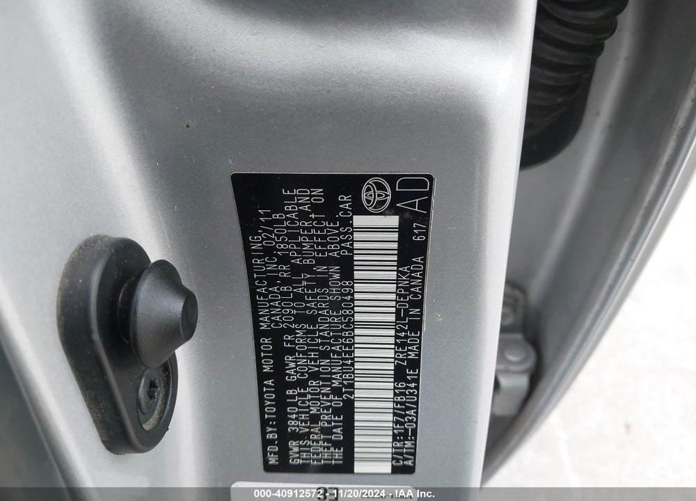 2011 TOYOTA COROLLA LE VIN: 2T1BU4EE6BC580498