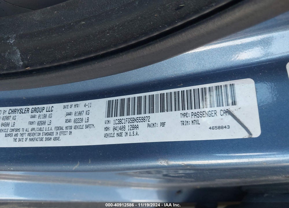 2011 CHRYSLER 200 TOURING VIN: 1C3BC1FG5BN559872