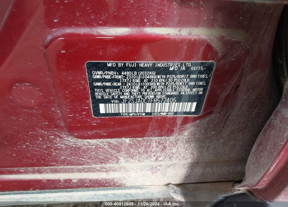 2015 FORESTER SUBARU  2.5I PREMIUM VIN: JF2SJADC7FH572405