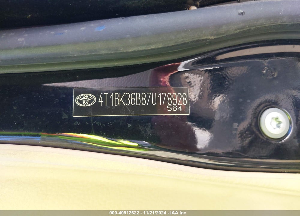 2007 TOYOTA AVALON XL VIN: 4T1BK36B87U178928