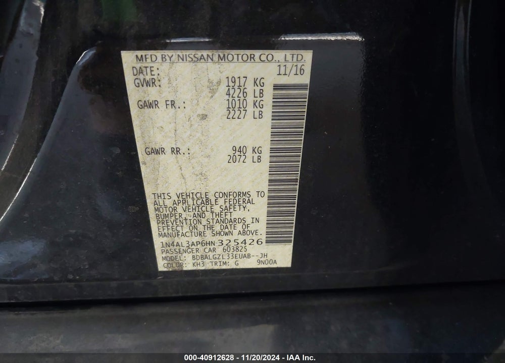 2017 NISSAN ALTIMA VIN: 1N4AL3AP6HN325426