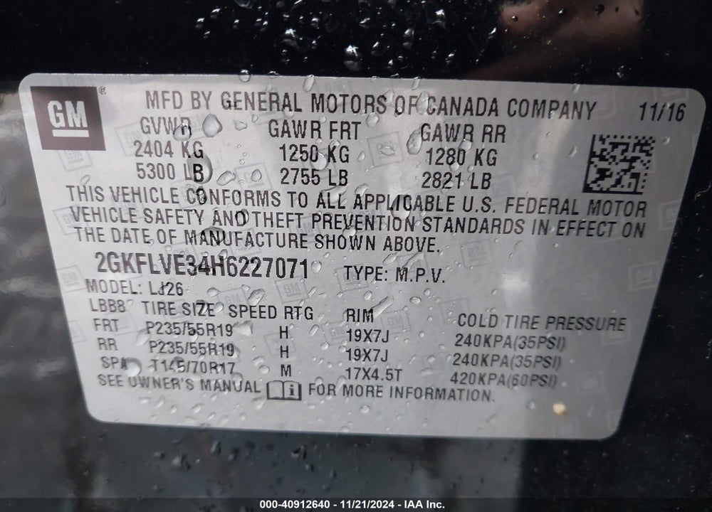 2017 GMC TERRAIN DENALI VIN: 2GKFLVE34H6227071