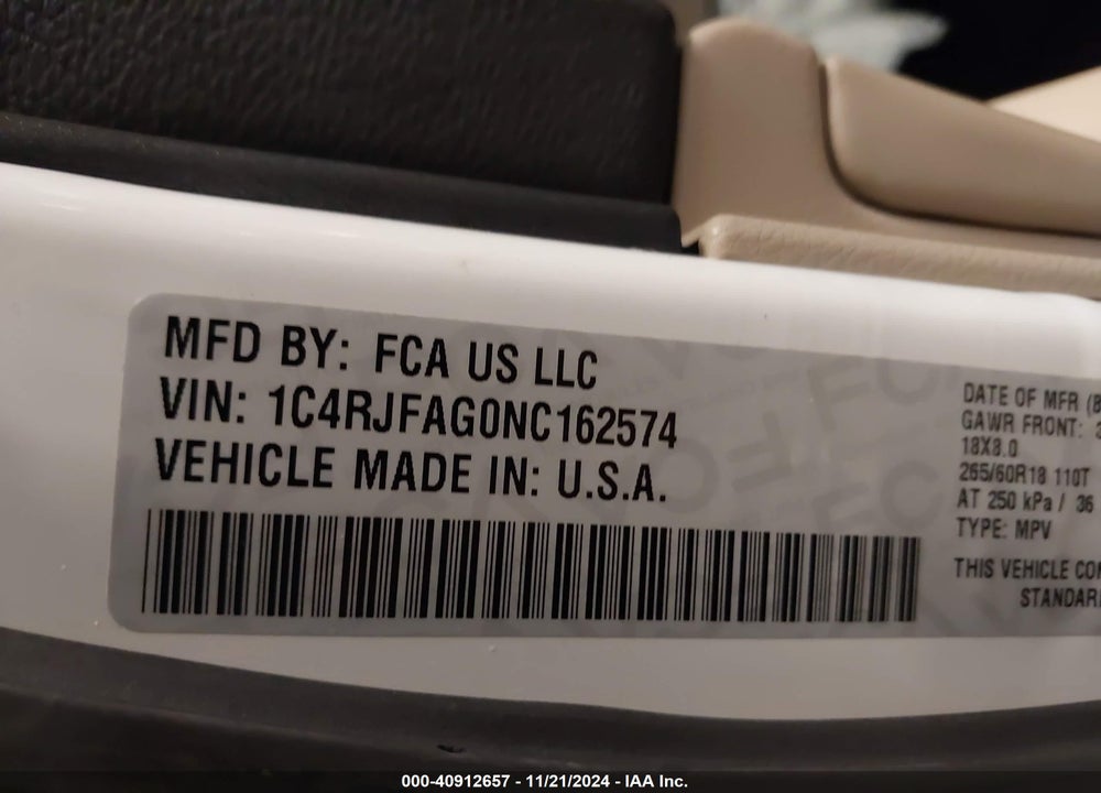 2022 JEEP GRAND CHEROKEE WK LAREDO E 4X4 VIN: 1C4RJFAG0NC162574