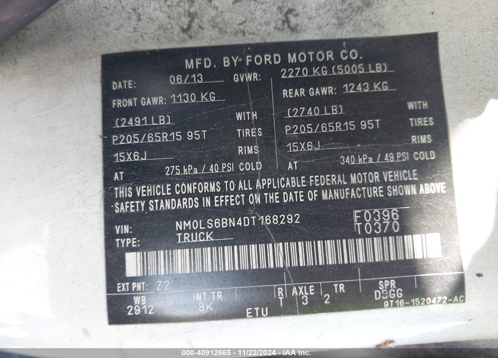 2013 FORD TRANSIT CONNECT XLT VIN: NM0LS6BN4DT168292
