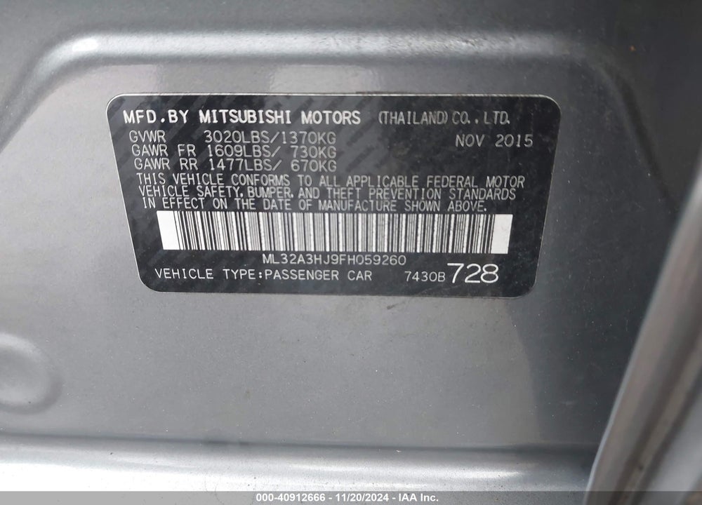 2015 MITSUBISHI MIRAGE DE VIN: ML32A3HJ9FH059260