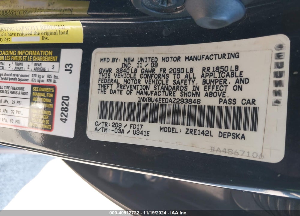 2010 TOYOTA COROLLA S VIN: 1NXBU4EE0AZ293848