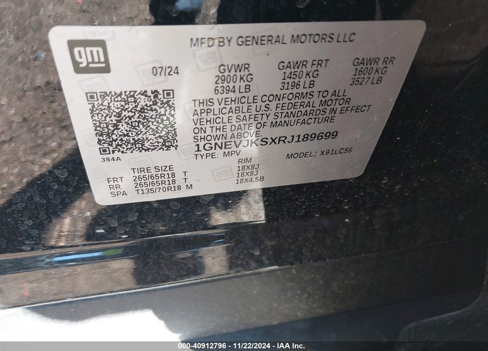 2024 CHEVROLET TRAVERSE AWD Z71 VIN: 1GNEVJKSXRJ189699