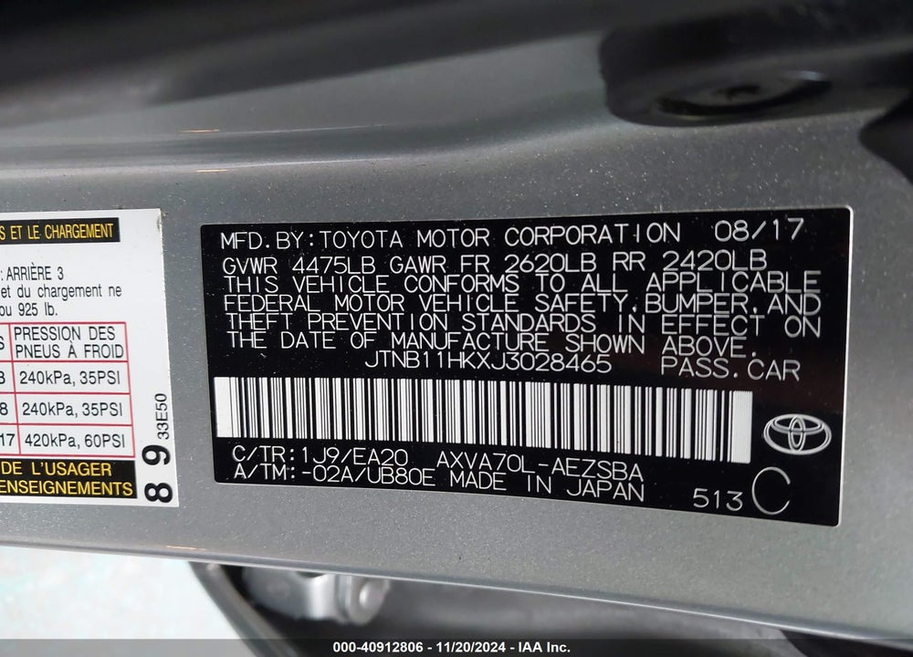 2018 TOYOTA CAMRY SE VIN: JTNB11HKXJ3028465