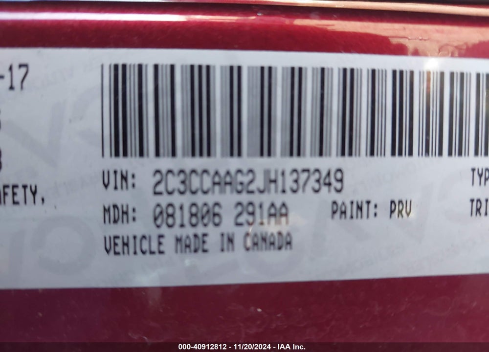 2018 CHRYSLER 300 TOURING L VIN: 2C3CCAAG2JH137349