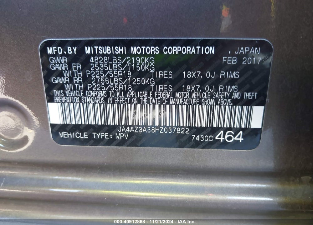 2017 MITSUBISHI OUTLANDER SEL VIN: JA4AZ3A38HZ037822