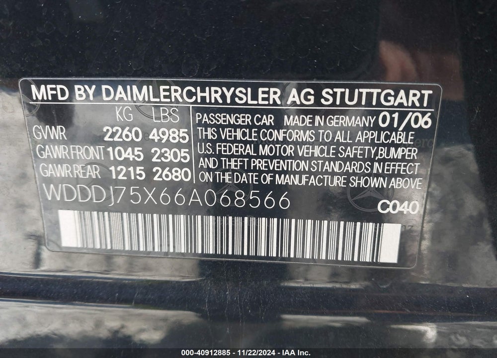 2006 MERCEDES-BENZ CLS 500 VIN: WDDDJ75X66A068566