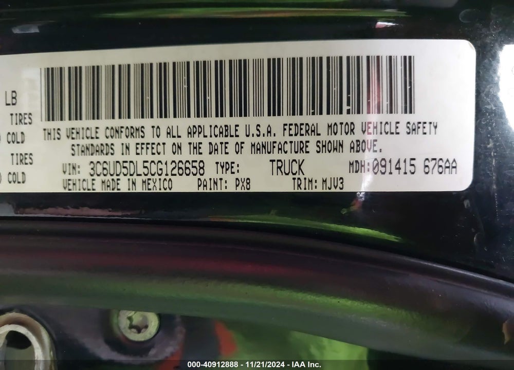 2012 RAM 2500 VIN: 3C6UD5DL5CG126658