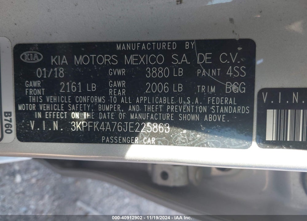 2018 KIA FORTE LX VIN: 3KPFK4A76JE225863