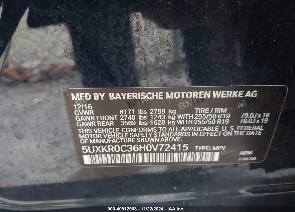 2017 BMW X5 XDRIVE35I VIN: 5UXKR0C36H0V72415