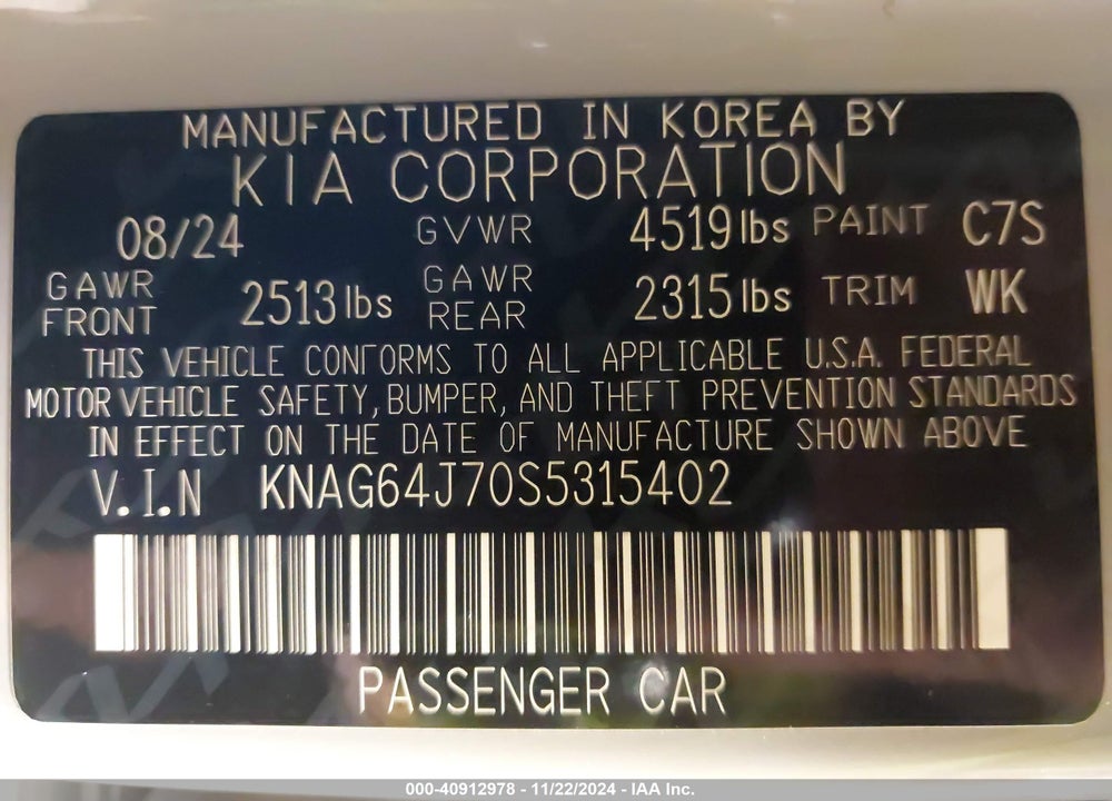 2025 KIA K5 GT LINE VIN: KNAG64J70S5315402