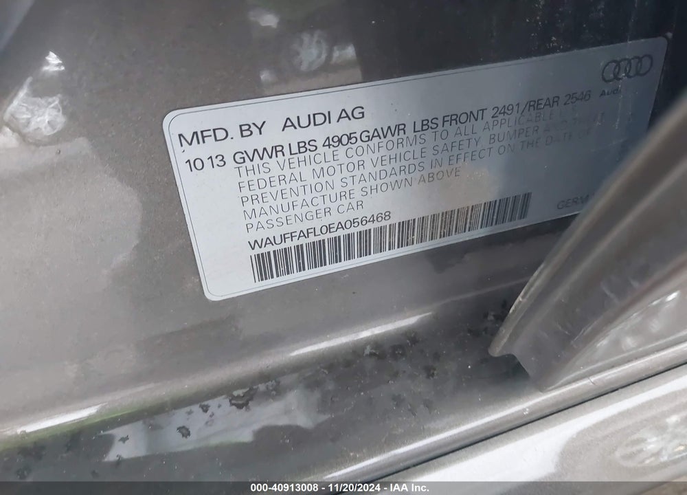 2014 AUDI A4 2.0T PREMIUM VIN: WAUFFAFL0EA056468