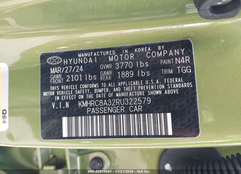 2024 HYUNDAI VENUE SEL VIN: KMHRC8A32RU322579