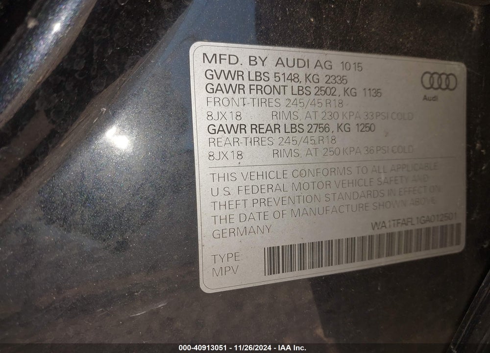 2016 AUDI ALLROAD 2.0T PREMIUM VIN: WA1TFAFL1GA012501
