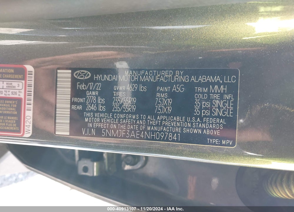 2022 HYUNDAI TUCSON SEL VIN: 5NMJF3AE4NH097841