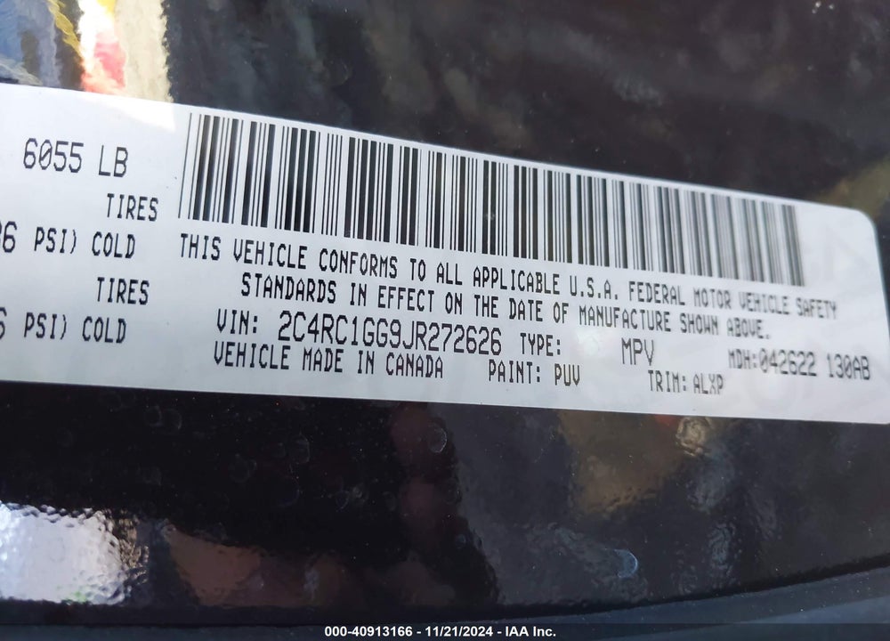 2018 CHRYSLER PACIFICA LIMITED VIN: 2C4RC1GG9JR272626