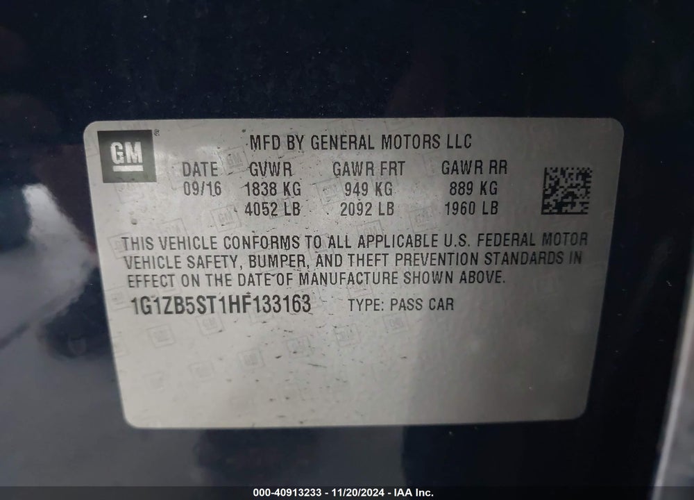 2017 CHEVROLET MALIBU LS VIN: 1G1ZB5ST1HF133163
