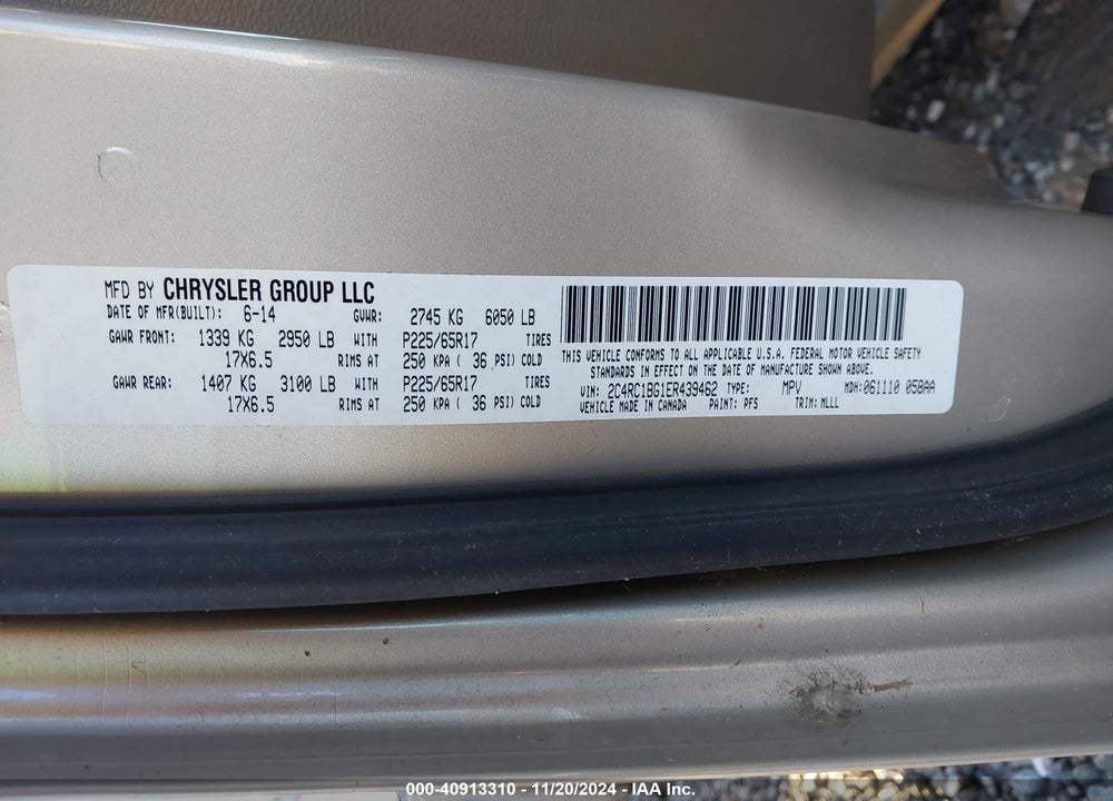 2014 CHRYSLER TOWN & COUNTRY TOURING VIN: 2C4RC1BG1ER439462