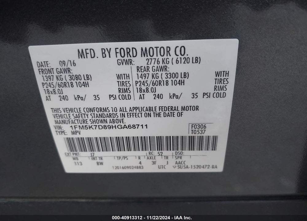 2017 FORD EXPLORER XLT VIN: 1FM5K7D89HGA68711