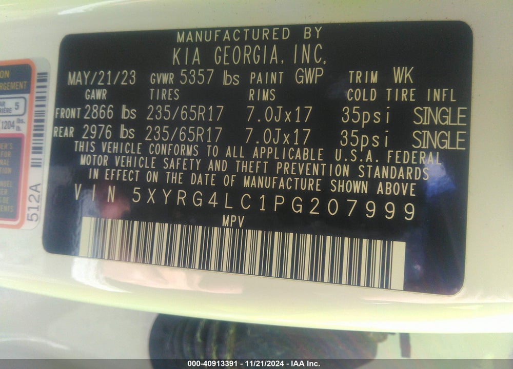 2023 KIA SORENTO LX VIN: 5XYRG4LC1PG207999