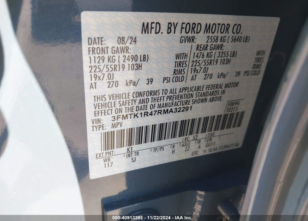 2024 FORD MUSTANG MACH-E SELECT VIN: 3FMTK1R47RMA32291