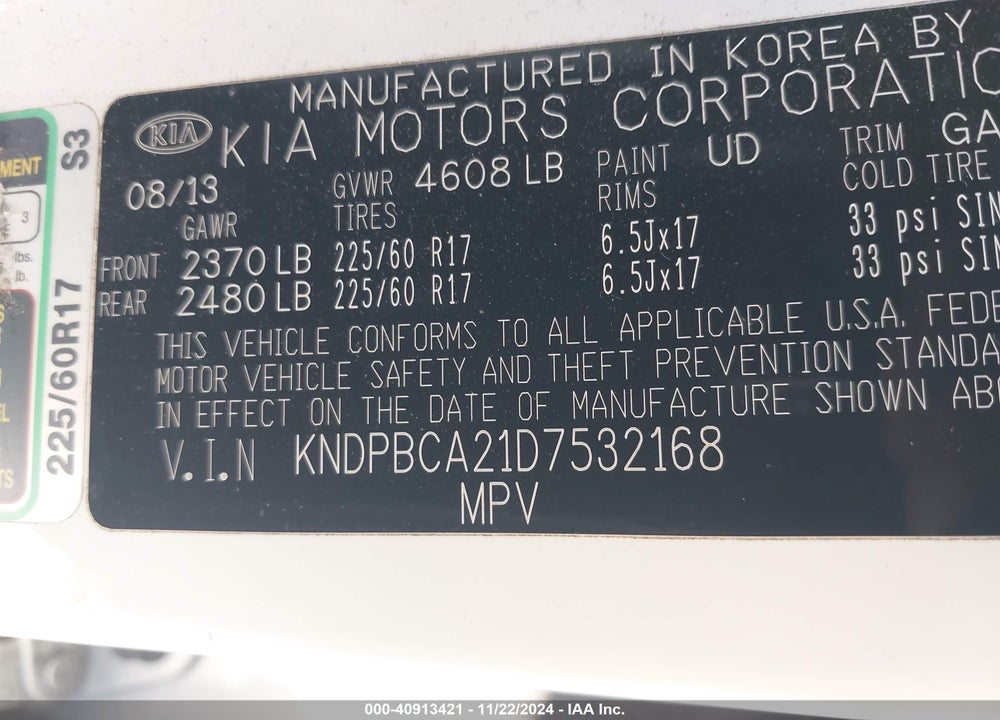 2013 KIA SPORTAGE LX VIN: KNDPBCA21D7532168