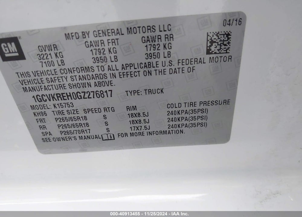 2016 CHEVROLET SILVERADO 1500 VIN: 1GCVKREH0GZ276817