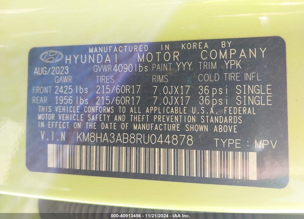2024 HYUNDAI KONA SE VIN: KM8HA3AB8RU044878