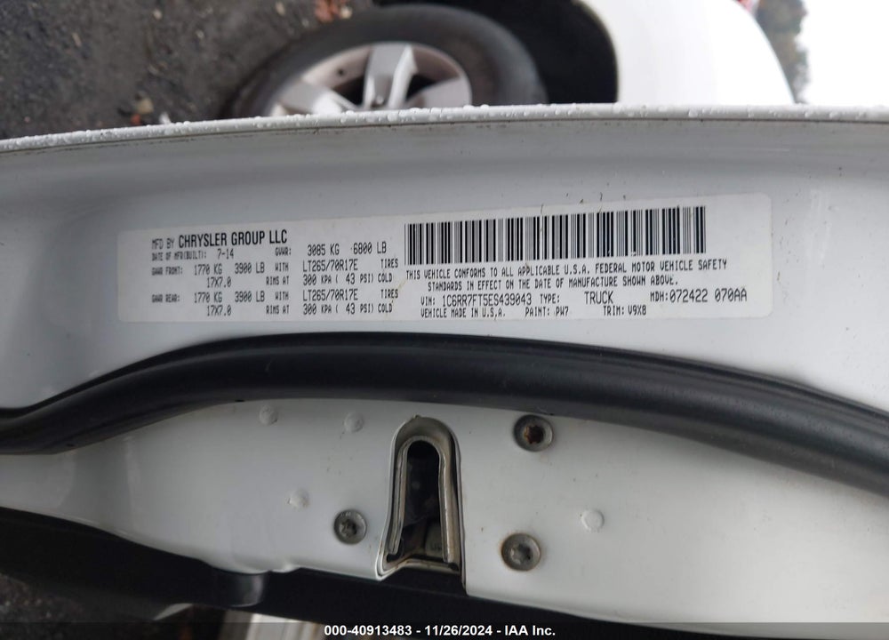 2014 RAM 1500 TRADESMAN VIN: 1C6RR7FT5ES439043