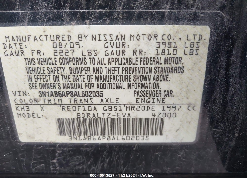 2010 NISSAN SENTRA 2.0SR VIN: 3N1AB6AP8AL602035