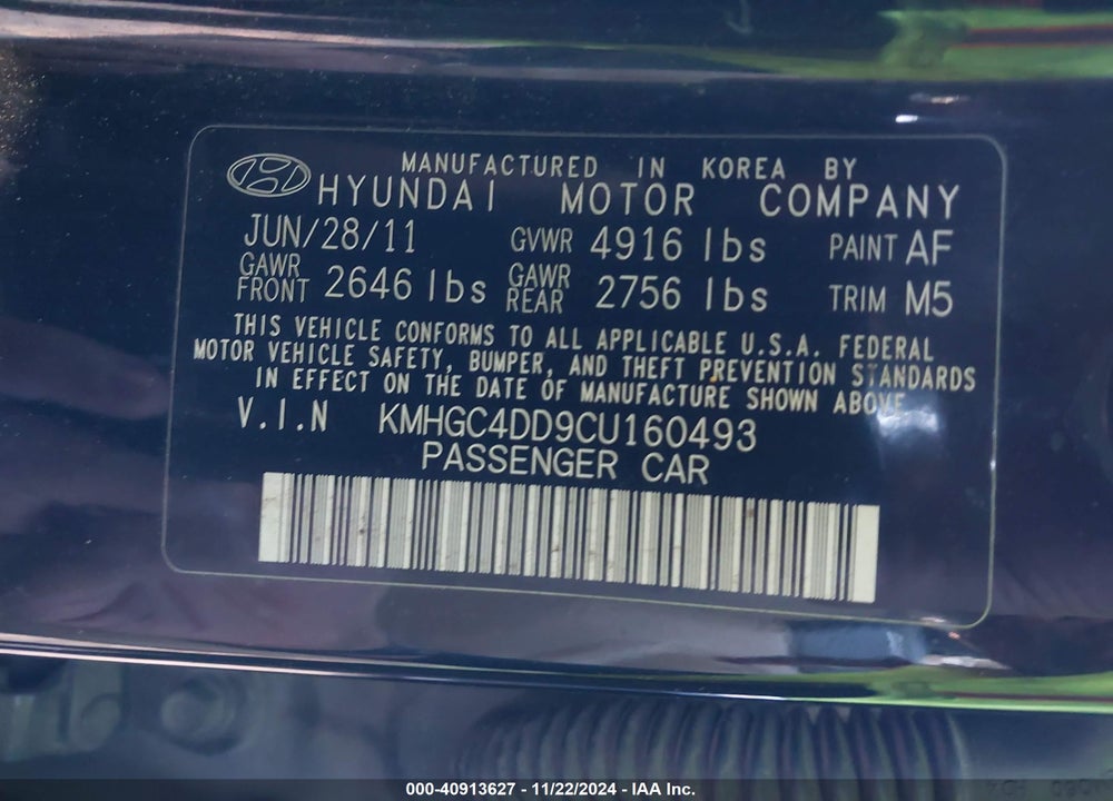 2012 HYUNDAI GENESIS 3.8 VIN: KMHGC4DD9CU160493