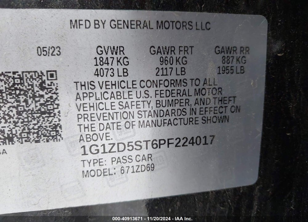 2023 CHEVROLET MALIBU VIN: 1G1ZD5ST6PF224017