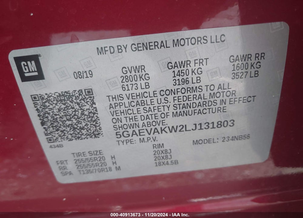2020 BUICK ENCLAVE AWD ESSENCE VIN: 5GAEVAKW2LJ131803