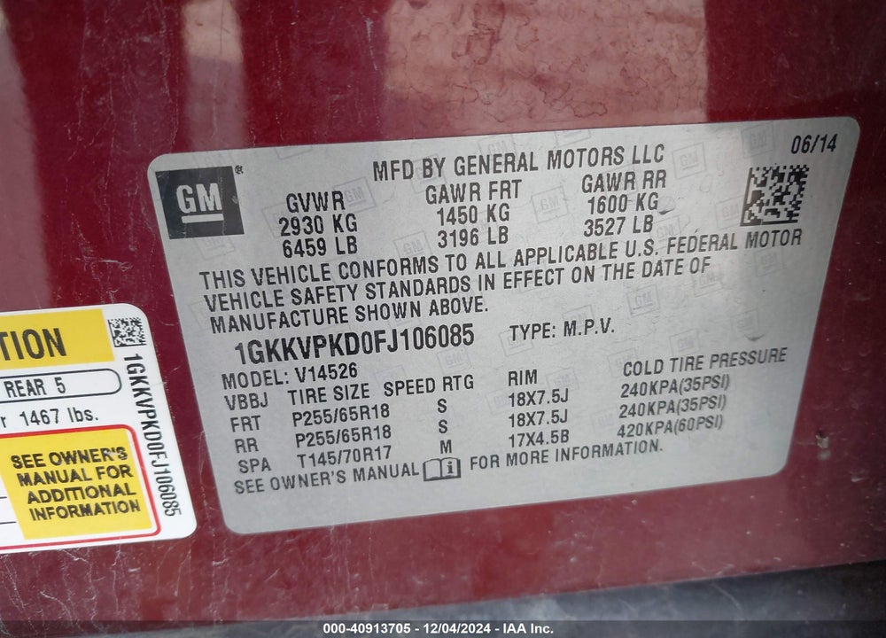 2015 GMC ACADIA SLE-2 VIN: 1GKKVPKD0FJ106085