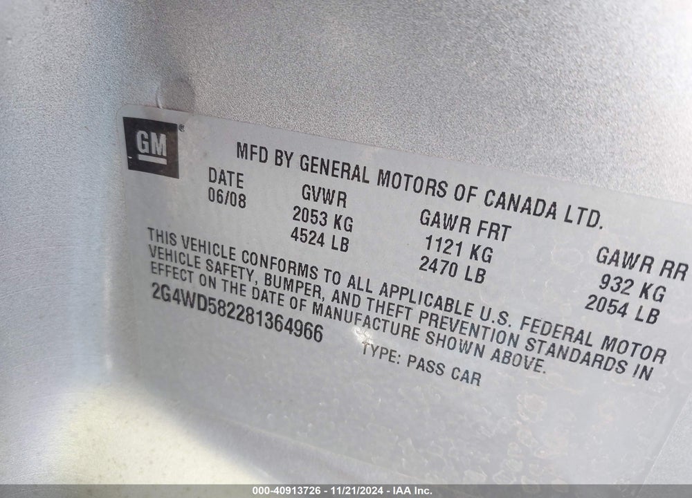 2008 BUICK LACROSSE CXL VIN: 2G4WD582281364966